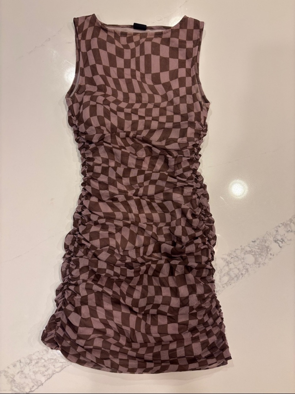 Urban Outfitters Brown Checkered Mesh Ruched Mini Dress XS